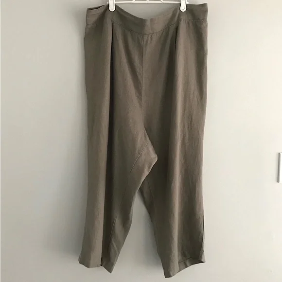 Linen Green and Brown Wide Leg Pants - Picture 16 of 16